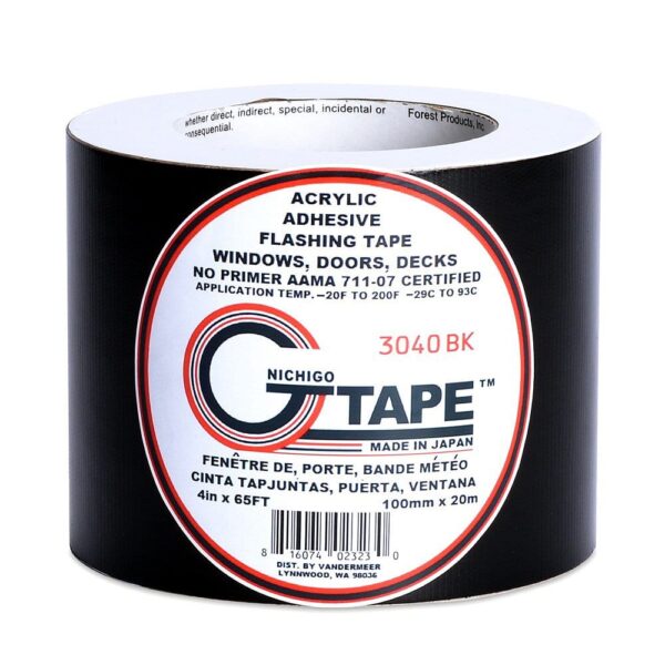 G-Tape Permanent Adhesion Construction Flashing Tape - Black - 4" x 65'