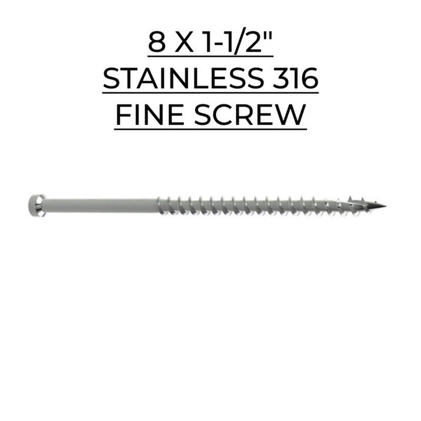 U2 Fasteners Fine Screw - Stainless 316 - 8 X 1-1/2"