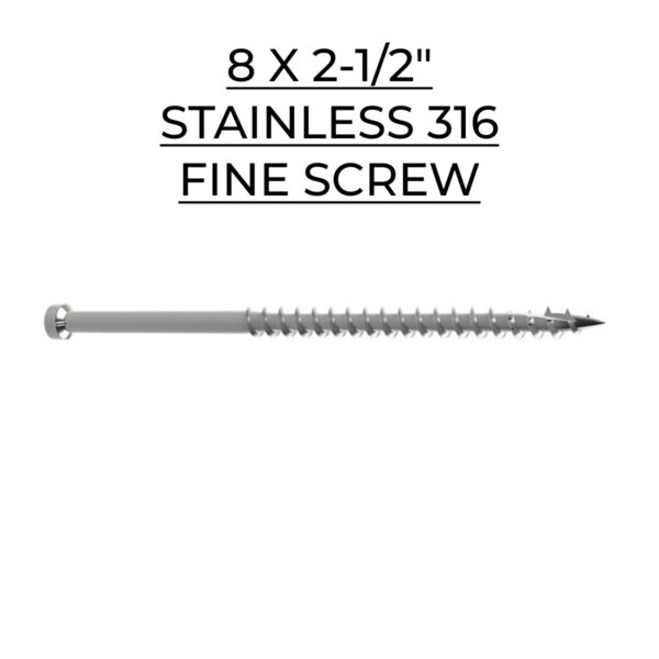 U2 Fasteners Fine Screw - Stainless 316 - 8 X 2-1/2"