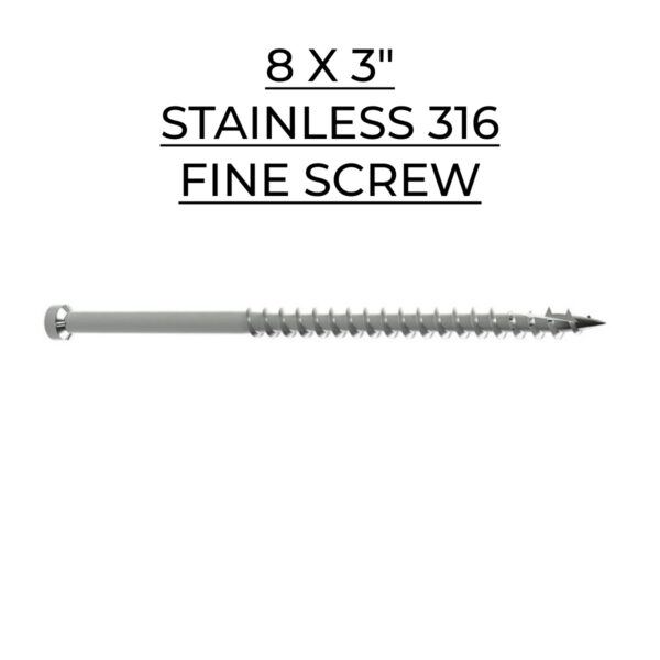 U2 Fasteners Fine Screw - Stainless 316 - 8 X 3"